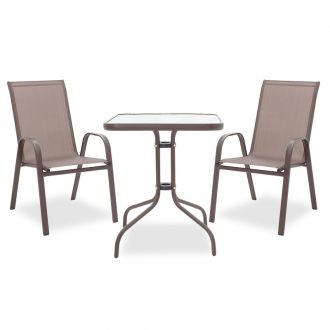 Τραπεζαρία Watson-Calan σετ 3τεμ pakoworld μέταλλο-textilene καφέ 60x60x70εκ