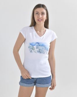Inart ΜΠΛΟΥΖΑΚΙ ΛΕΥΚΟ ΜΕ ΤΥΡΚΟΥΑΖ ΝΗΣΙ M/L(100% COTTON)