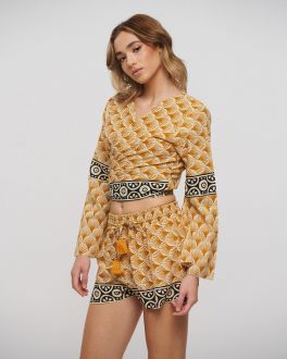 Inart ΤΟΠ ΜΑΚΡΥΜΑΝΙΚΟ ΔΕΤΟ ΜΟΥΣΤΑΡΔΙ/ΛΕΥΚΟ ONE SIZE (100% COTTON)