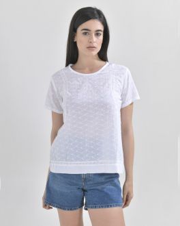 Inart ΜΠΛΟΥΖΑ ΛΕΥΚΗ ΚΕΝΤΗΜΕΝΗ  MEDIUM (100% COTTON)