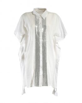 Inart ΠΟΥΚΑΜΙΣΑ ΛΕΥΚΗ ΜΕ ΑΣΗΜΙ ΛΕΠΤΟΜΕΡΕΙΕΣ ONE SIZE (100% COTTON)