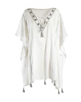 Inart ΚΑΦΤΑΝΙ ΛΕΥΚΟ/ΜΠΛΕ ΜΕ ΦΟΥΝΤΕΣ ONE SIZE (100% COTTON)