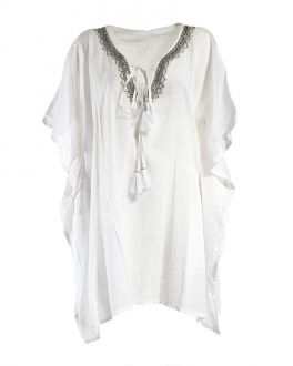 Inart ΚΑΦΤΑΝΙ ΛΕΥΚΟ ΜΕ ΦΟΥΝΤΕΣ ONE SIZE (100% COTTON)