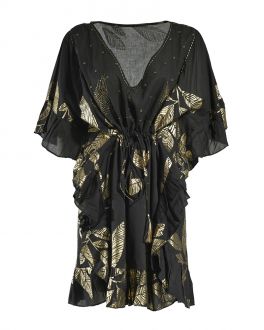 Inart ΚΑΦΤΑΝΙ ΜΑΥΡΟ/ΧΡΥΣΟ ΦΥΛΛΑ ONE SIZE (100% COTTON)