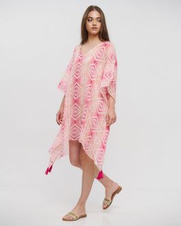 Inart ΚΑΦΤΑΝΙ ΡΟΖ/ΠΟΡΤΟΚΑΛΙ ΜΕ ΣΧΕΔΙΑ ONE SIZE (100% COTTON)