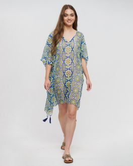 Inart ΚΑΦΤΑΝΙ ΜΠΛΕ/ΚΙΤΡΙΝΟ/ΛΕΥΚΟ ΜΕ ΣΧΕΔΙΑ ONE SIZE (100% COTTON)