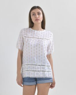 Inart ΜΠΛΟΥΖΑ ΛΕΥΚΗ ΜΕ ΧΡΥΣΟ ΤΥΠΩΜΑ K/M MEDIUM (100% VISCOSE)