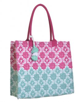Inart ΤΣΑΝΤΑ ΥΦΑΣΜΑΤΙΝH ΠΡΑΣΙΝΟ/ΡΟΖ ΜΕ ΣΧΕΔΙΑ (50%COTTON 50% POLYESTER) 42Χ15Χ38/62