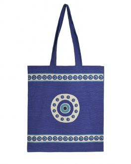 Inart ΤΣΑΝΤΑ ΥΦΑΣΜΑΤΙΝΗ ΜΠΛΕ ΜΕ MATIA 38X42 (100%COTTON)