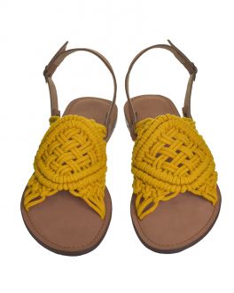 Inart ΣΑΝΔΑΛΙ ΔΕΡΜΑΤΙΝΟ MACRAME ΠΟΡΤΟΚΑΛΙ (EU 39)